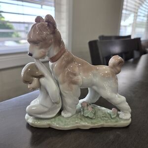 Sandro Cream and Brown Ceramic Dog Sculpture